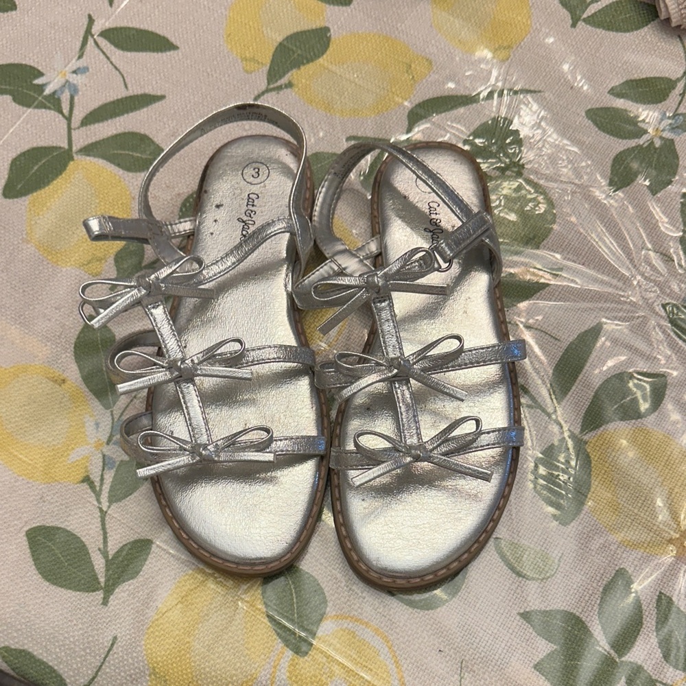 Cat & Jack Silver Bow-Strap Girls Sandals